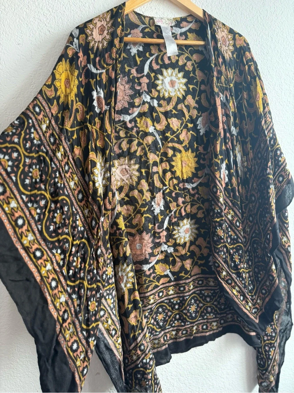 Free People lack Floral Paisley Wrap Pink Gold Accents Boho